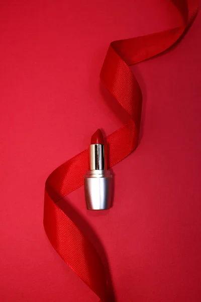 Top View Single Tube Red Lipstick Red — Stock Photo, Image
