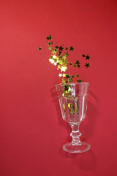 Confetti Shape Stars Poured Out Glasses Christmas New Year Background — Stock Photo, Image