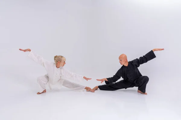 Entrenamiento Wushu Sesión Estudio Fotos de stock libres de derechos