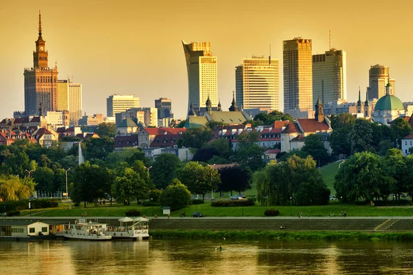 Panoramic Cityscape View Warsaw Downtown Area Skyscrapers Sunset Time — Stock Photo, Image