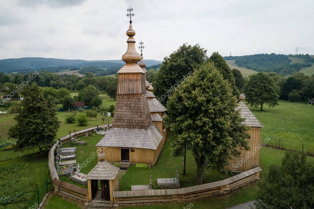 The Greek Catholic wooden church of St Michael the Archangel in a village Ladomirova, Slovakia