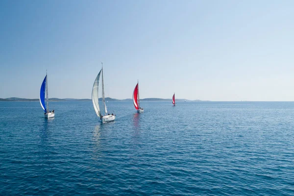 Aerial view of sailing yachts competition, Adriatic sea, Croatia