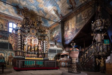 KEZMAROK, SLOVAKIA - 17 Temmuz 2022 - Tahta evanjelik sanatsal kilise, Kezmarok, Slovakya. UNESCO dünya mirası sahası 