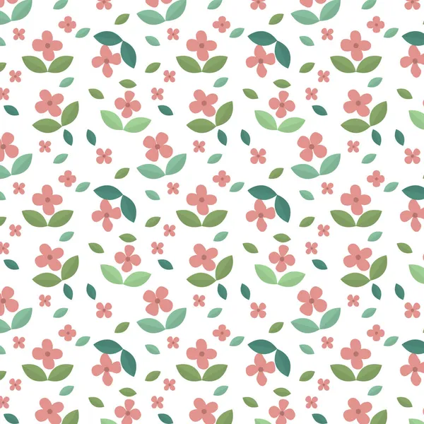 Lindo Patrón Sin Costura Floral Pequeñas Flores Rosadas Hojas Verdes — Vector de stock