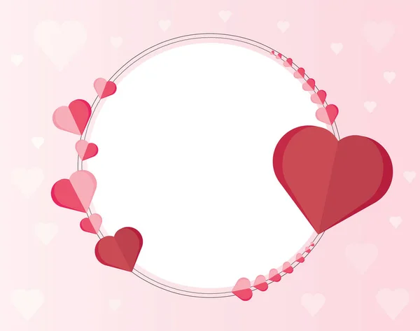 Sevgililer Günün kutlu olsun. Beyaz çerçeveli pembe ve kırmızı kağıt kalpler. Tebrik kartı için kopyalama alanı. Vektör Illustratio