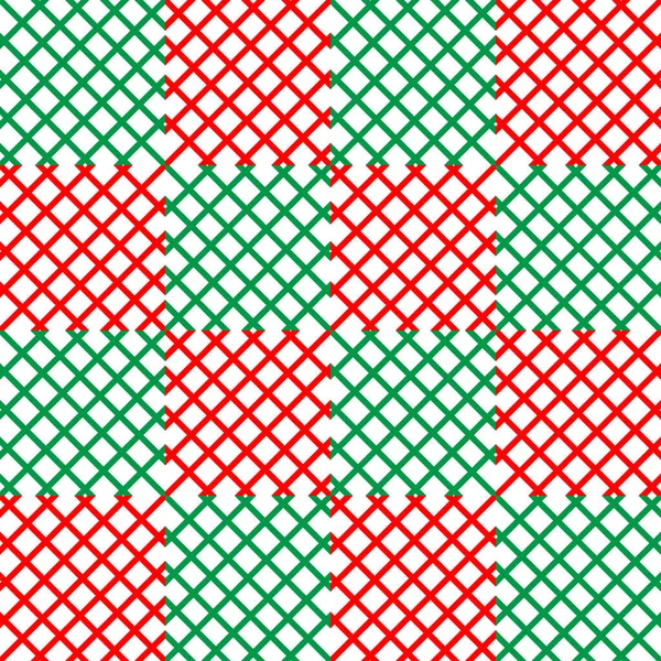 Noel Kavramı. Kırmızı ve yeşil çizgiler renksiz desenler çiziyor. Mutlu Noeller. Sonsuz çapraz doku. hediye paketi kağıdı, duvar kağıdı, kumaş, ambalaj, yüzey. Vektör illüstrasyonu 