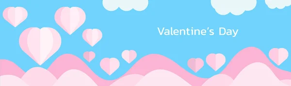 Valentine Day Background Pink Paper Cut Hearts Cloud Light Blue — стоковый вектор