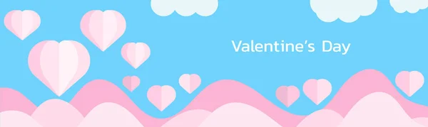 Valentine's day background. pink paper cut hearts and cloud on light blue background. template design for coverpage, poster and decoration. Vector illustration.