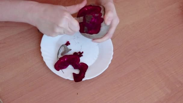 Woman Peels Beet Peel Knife Peeler Cooking Food Timelapse Fps — 비디오