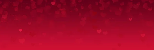 Rode Valentijnsdag Verloop Achtergrond Vallende Harten Lege Banner Met Kopieerruimte — Stockfoto