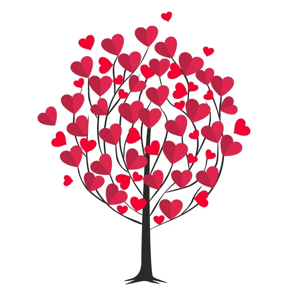 Love Tree Black Poplar Hearts Heart Leaves Happy Valentine Day — Stock Vector