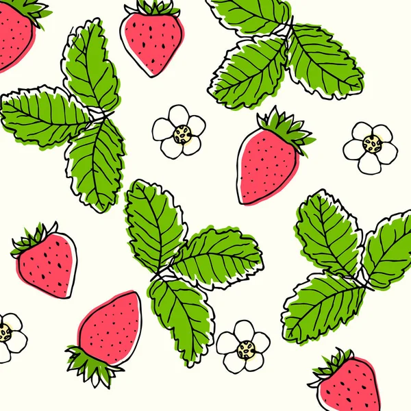 イチゴと花のシームレスなパターン — ストックベクタ