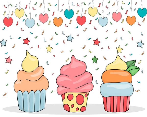 Cupcake tatlı seti çizgi film tasarımı