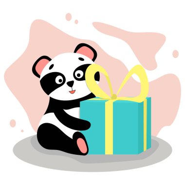 Hediye kutusu olan sevimli komik panda.