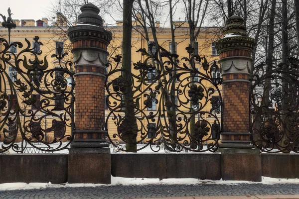 Old Trellis Mikhailovsky Garden Petersburg Russia Winter Forged City Fence — Stock Photo, Image