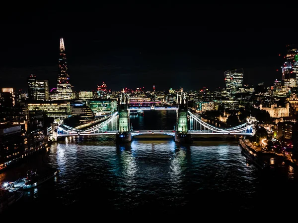 London Tower Bridge Night Urban Architectures Aerial Drone View One — Stock Photo, Image