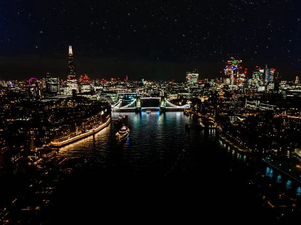 London Tower Bridge Nachts Met Stedelijke Architecturen Aerial Drone View — Stockfoto