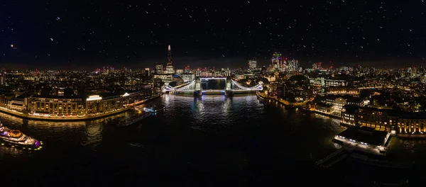 Panorama Drones Aéreos London Tower Bridge Noite Uma Das Pontes — Fotografia de Stock