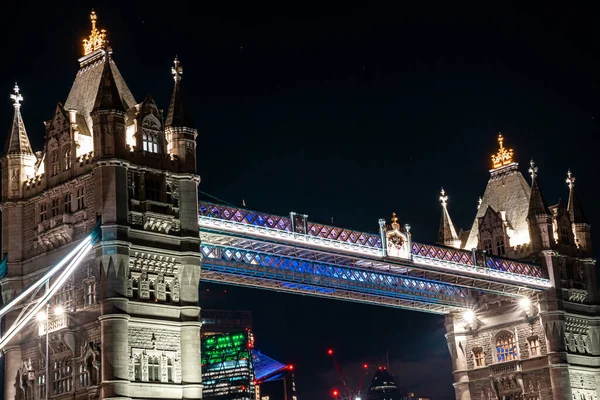 Närbild London Tower Bridge Natten Londons Mest Kända Broar Och — Stockfoto