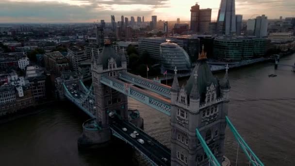 Flygfoto Till Beautiful Tower Bridge Och Skyline London Storbritannien Strax — Stockvideo