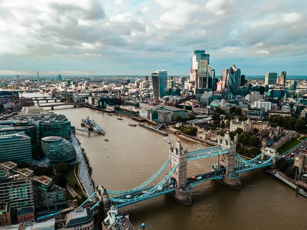 Aerial View Tower Bridge London City Business Center Just Sunset — Stock Photo, Image