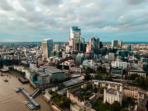 Aerial View Bank District Central London Famous Skyscrapers Other Landmarks — Stock Photo, Image