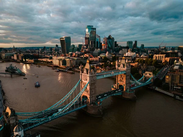 Aerial View Beautiful Tower Bridge Skyline London Sunset — Stock Photo, Image