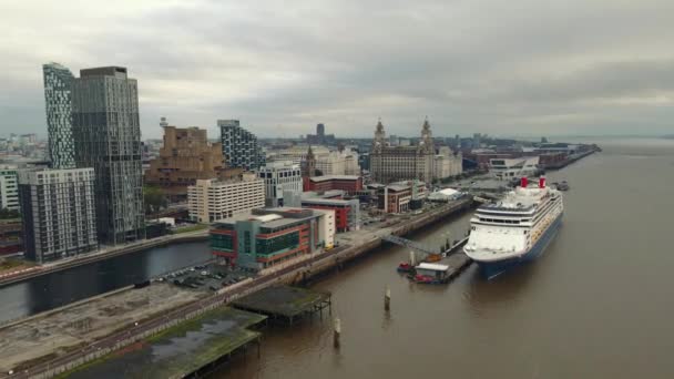 Liverpool Skyline Mersey Nehrinin Hava Aracı Görüntüsü Liverpool City Ngiltere — Stok video