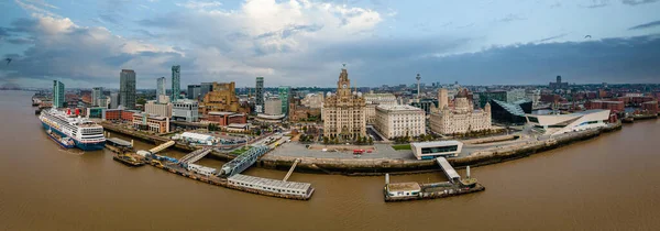 Liverpool Merseyside Anglia 2021 Szeptember Liverpool Skyline Mersey Folyó Légi — Stock Fotó