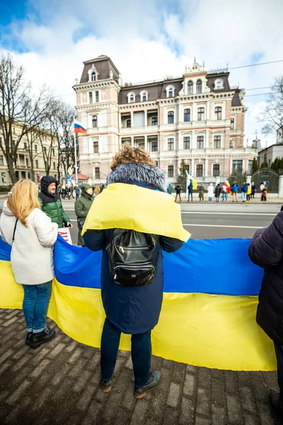 Riga Lettonia 2022 Stare Con Ucraina Protesta Contro Guerra Russo — Foto Stock