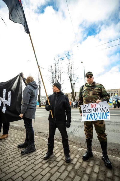Ryga Łotwa 2022 Zostań Ukrainą Protest Przeciwko Wojnie Rosyjskiemu Zbrojnemu — Zdjęcie stockowe