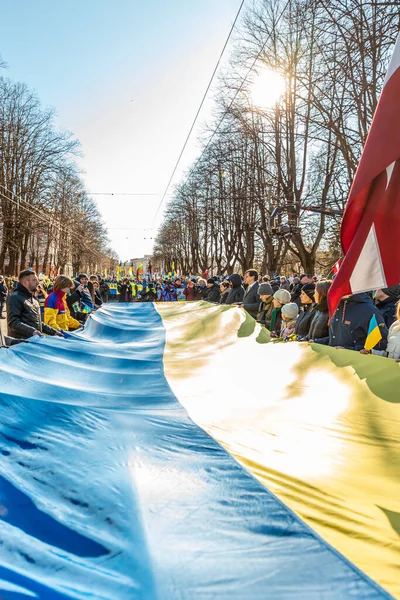 Riga Lettonia Europa 2022 Marcia Sostegno Dell Ucraina Insieme Contro — Foto Stock