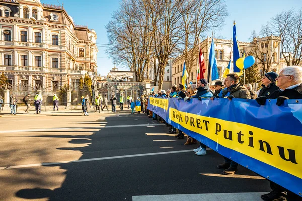 Riga Latvia Europe 2022 March Support Ukraine Together Putin Protest — Stock Photo, Image
