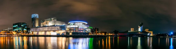 Manchester Reino Unido Setembro 2021 Vista Noturna Media City Fica — Fotografia de Stock