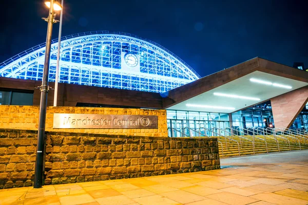 맨체스터 2018 Night View Manchester Central Convention Complex Central Train — 스톡 사진