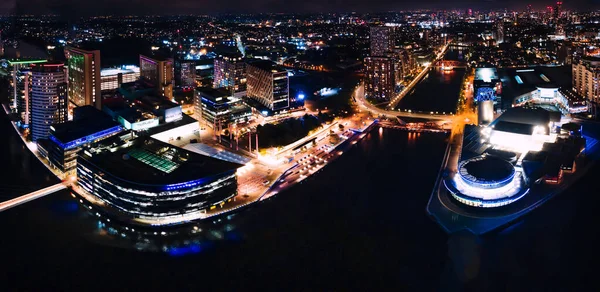 Beautiful Aerial Drone Вид Місто Манчестер Великій Британії Вночі — стокове фото