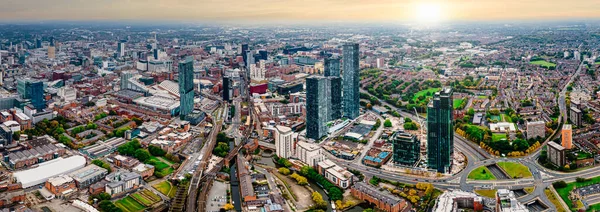 Aerial Drone View Manchester City Beautiful Sunny Day — Stock Photo, Image