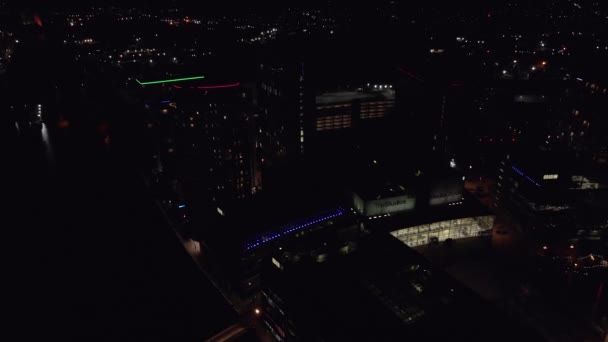 Aerial Drone Shot Manchester Regno Unito Notte Media City Sulle — Video Stock