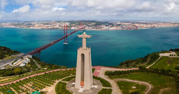 Luftaufnahme Des Heiligtums Christkönig Santuario Cristo Rei Lissabon Portugal Drohnenfoto — Stockfoto