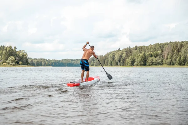 Paddling Sup Board Lake Sunny Day Stand Paddle Boarding Awesome — Stock Fotó