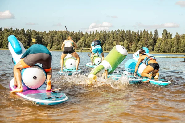 Paddling Sup Board Lake Sunny Day Stand Paddle Boarding Awesome — Stockfoto