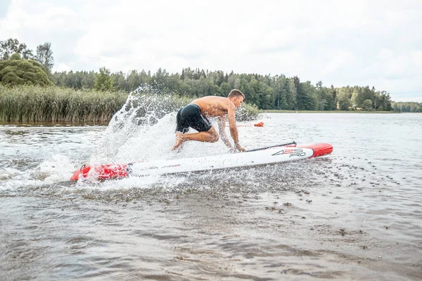 Вайдава Латвия 2021 Sup Stand Paddle Boarding Конкурс Sup Гонка — стоковое фото