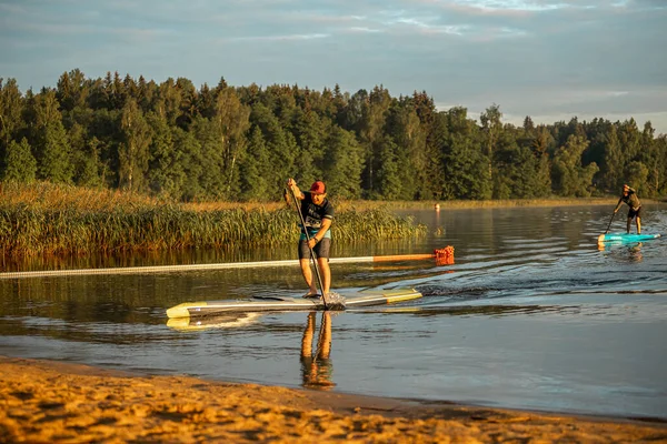 Вайдава Латвия 2021 Sup Stand Paddle Boarding Конкурс Sup Гонка — стоковое фото