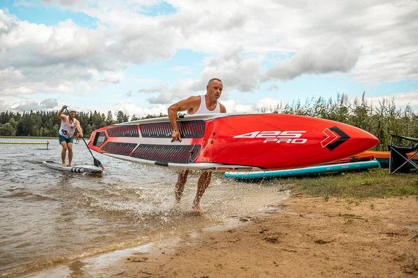Vaidava Latvia 2021 Lot People Paddle Sup Stand Paddle Board — Fotografia de Stock