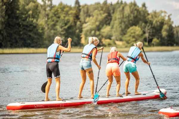 Vaidava Latvia 2021 Lot People Paddle Sup Stand Paddle Board — Stock Photo, Image