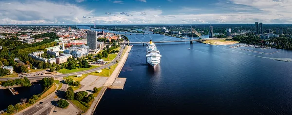 Riga Latvia July 2022 Aerial Drone View Large Cruise Ship — Stock Photo, Image