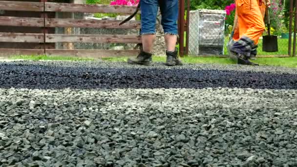 Sitio Construcción Está Poniendo Nuevo Pavimento Asfalto Trabajadores Construcción Carreteras — Vídeo de stock