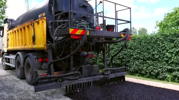 Sitio Construcción Está Poniendo Nuevo Pavimento Asfalto Trabajadores Construcción Carreteras — Vídeo de stock