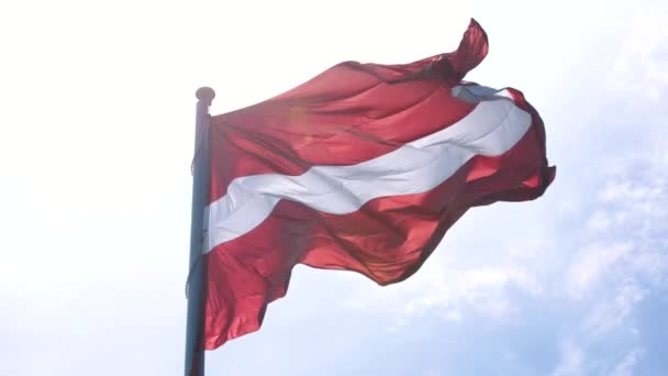 Waving National Flag Latvia Capital City Riga — Stockvideo