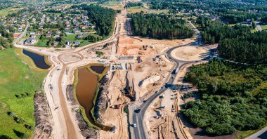 Road construction Kekava Bypass near Balozi, Riga. New section of the road A7 Riga  Bauska and a part of the international road E67 Baltica